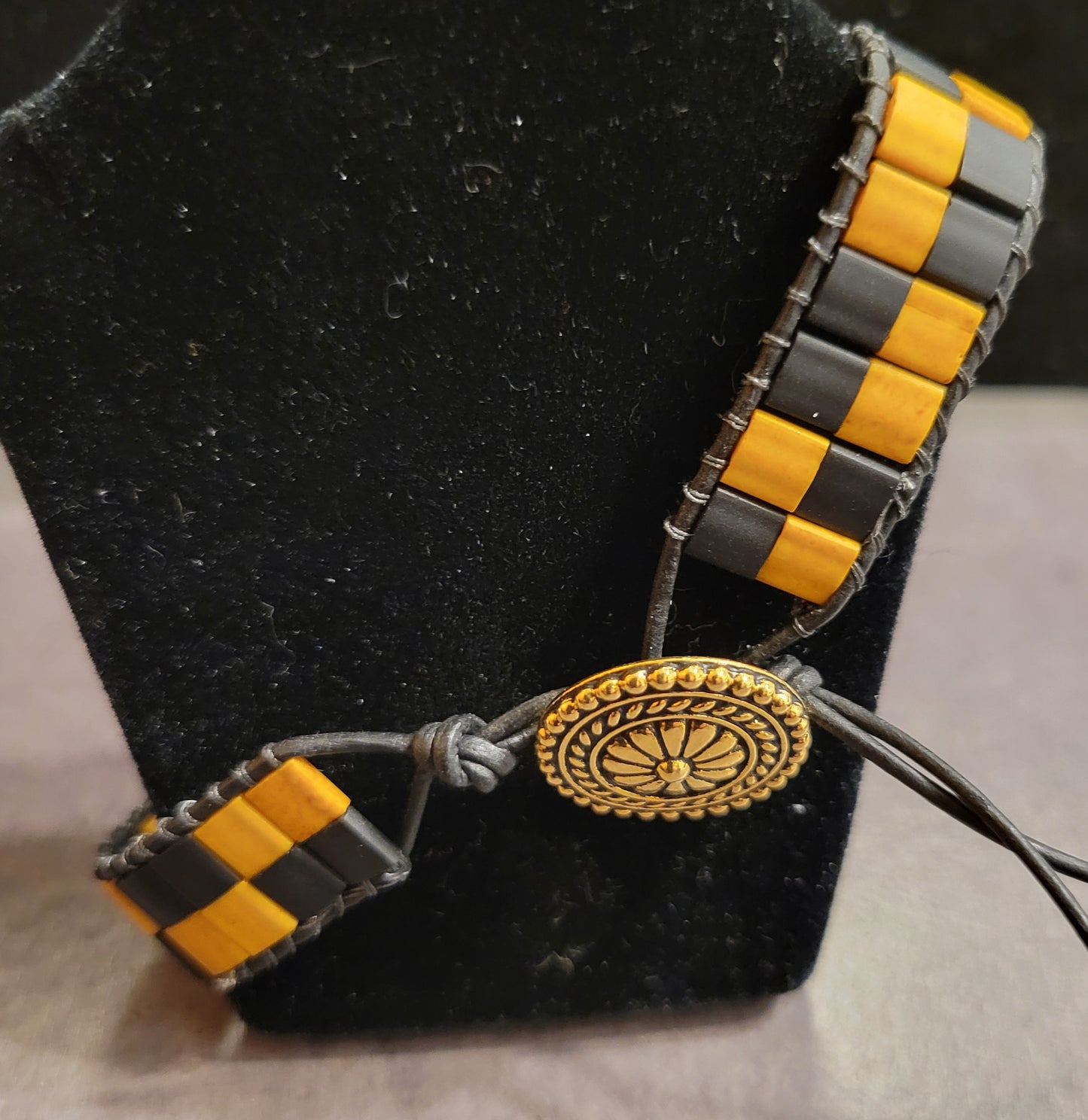 Black & Gold Tila Wrap Bracelet - Approx 7 1/4"