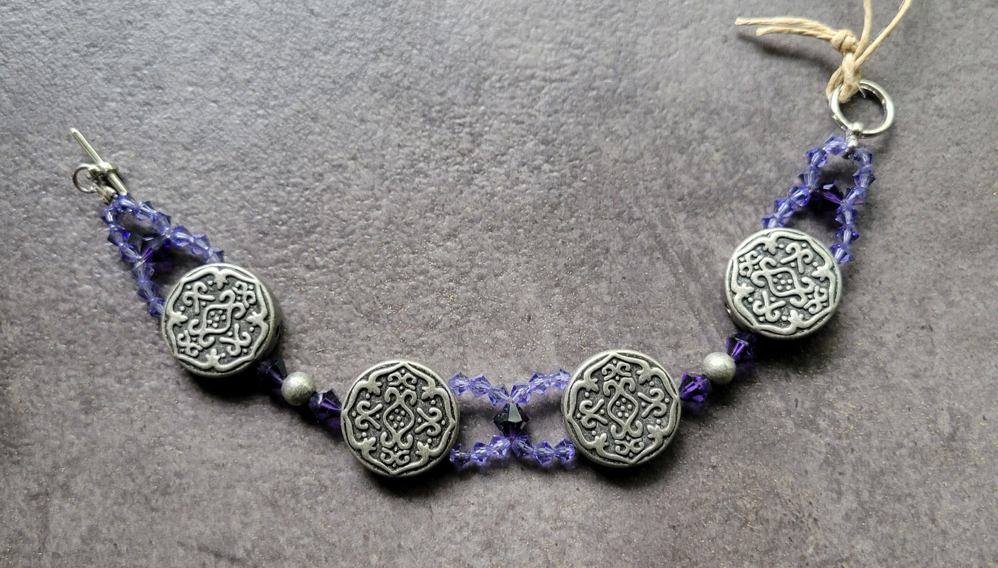 Purple Swarovski bicones & Silver Toggle Bracelet, Approx. 7 3/4"