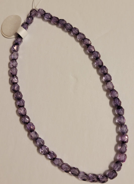 Translucent Purple Faceted Crystal Round - 4 mm