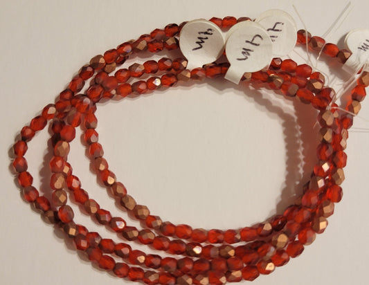 Red & Copper Faceted Crystal Round - 4 mm