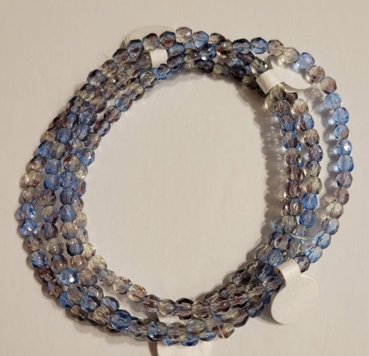 Smokey Blue Mix Faceted Crystal Round - 4 mm