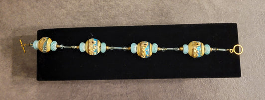 Bracelet - Light Blue & Beige - Toggle Clasp - 8 3/4"