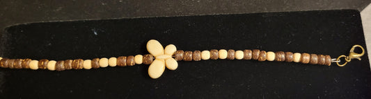 Bracelet - Butterfly w/Brown & Beige - Lobster Claw Clasp - 8 "