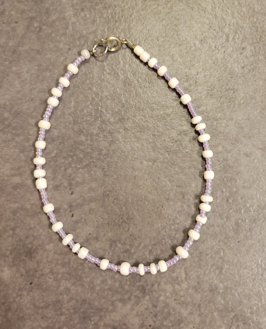 Anklet - Lavender & White - 9 1/2" Length