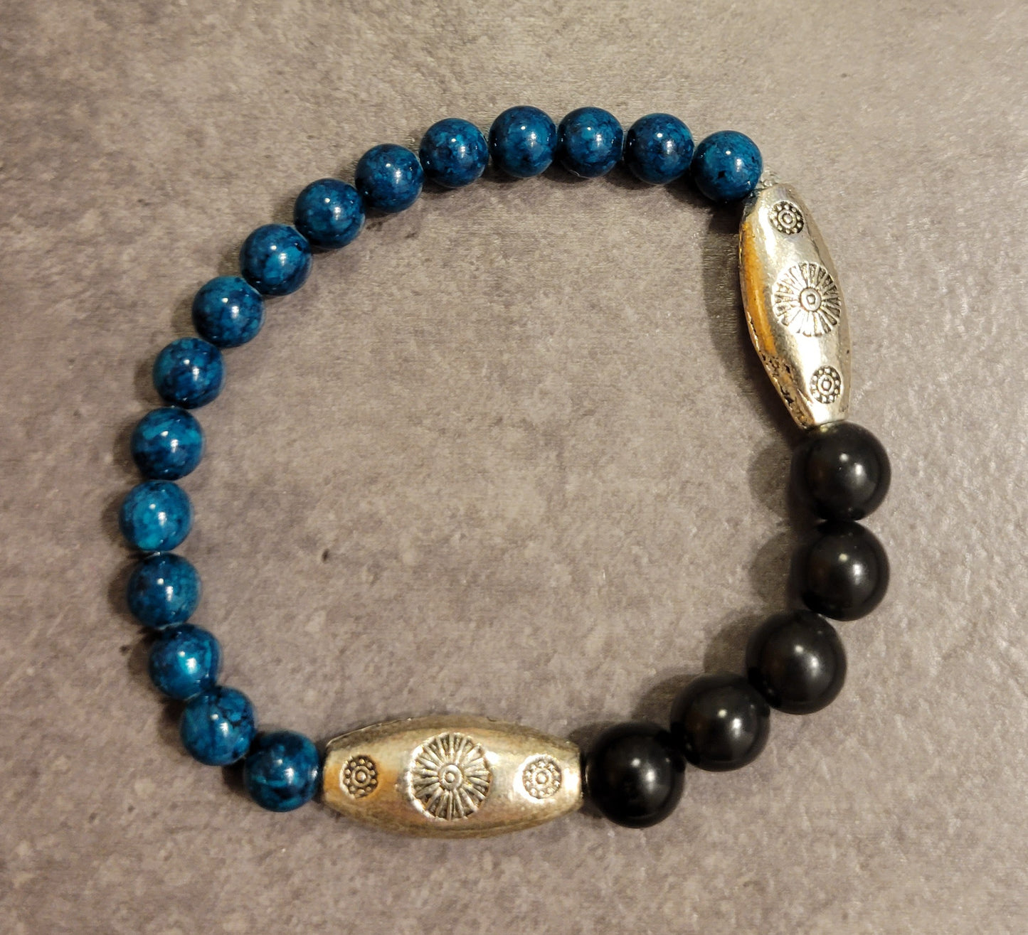 Stretch Bracelet - Silver/Black/Dark Teal - Approx. 7 1/2"