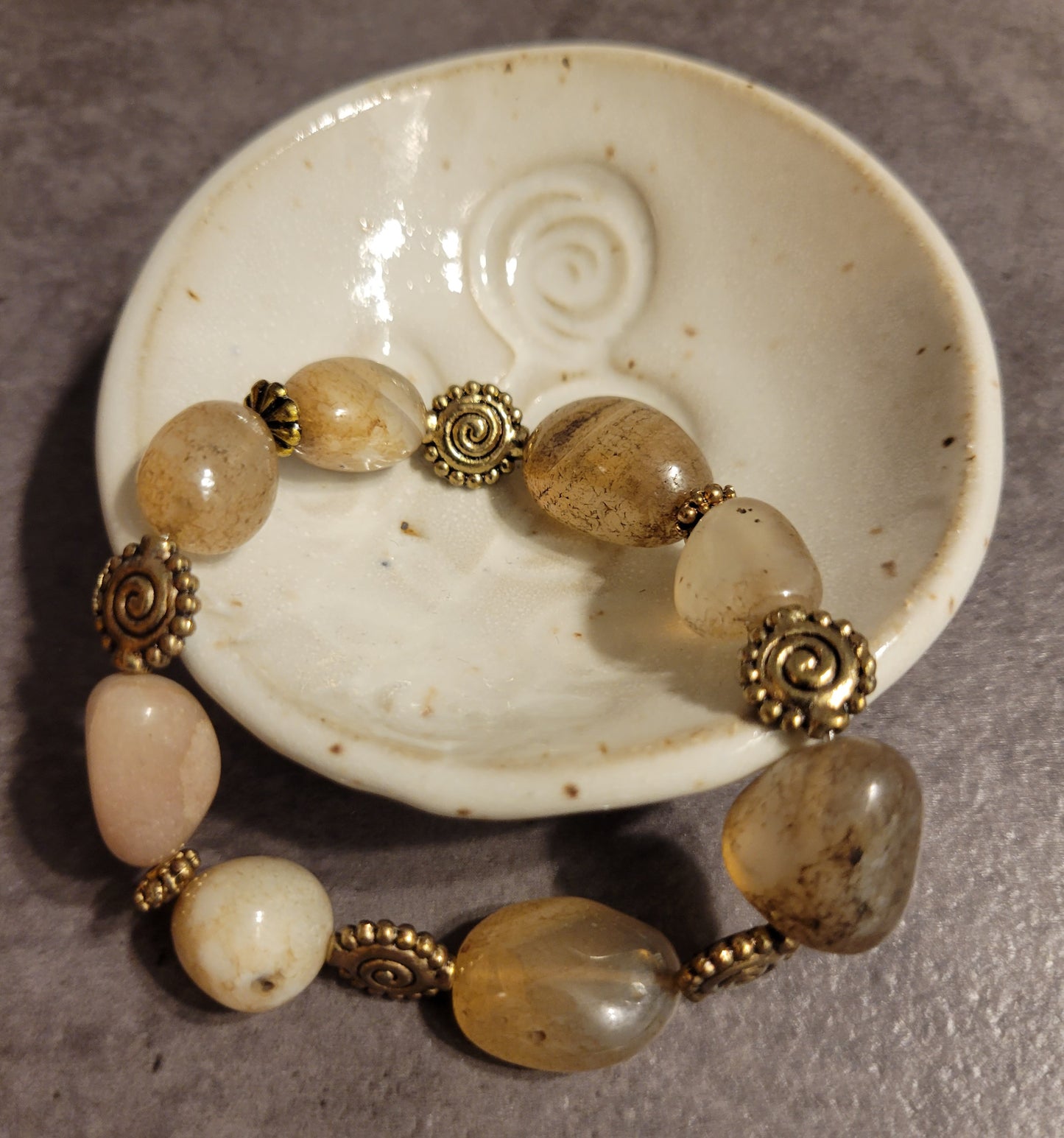 Stretch Bracelet - Stones w/gold accent beads - Approx. 7 1/2"