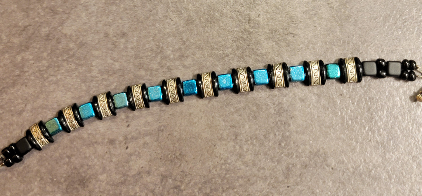 Bracelet - Blue, Black, Silver - Approx. 7 1/2"