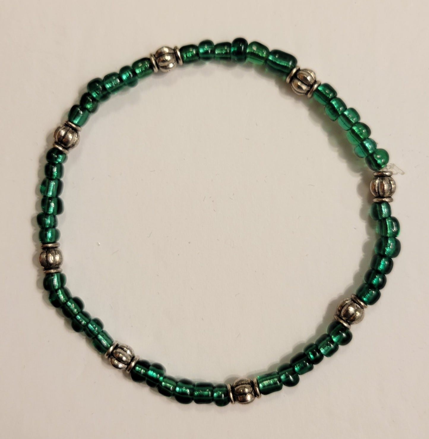 Stretch Bracelet - Green w/Silver - Approx. 7 1/2"