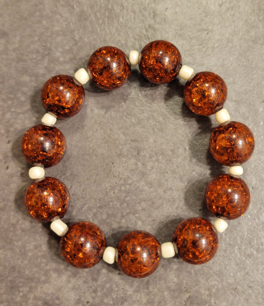 Stretch Bracelet - Brown & White - Approx. 7 1/2"