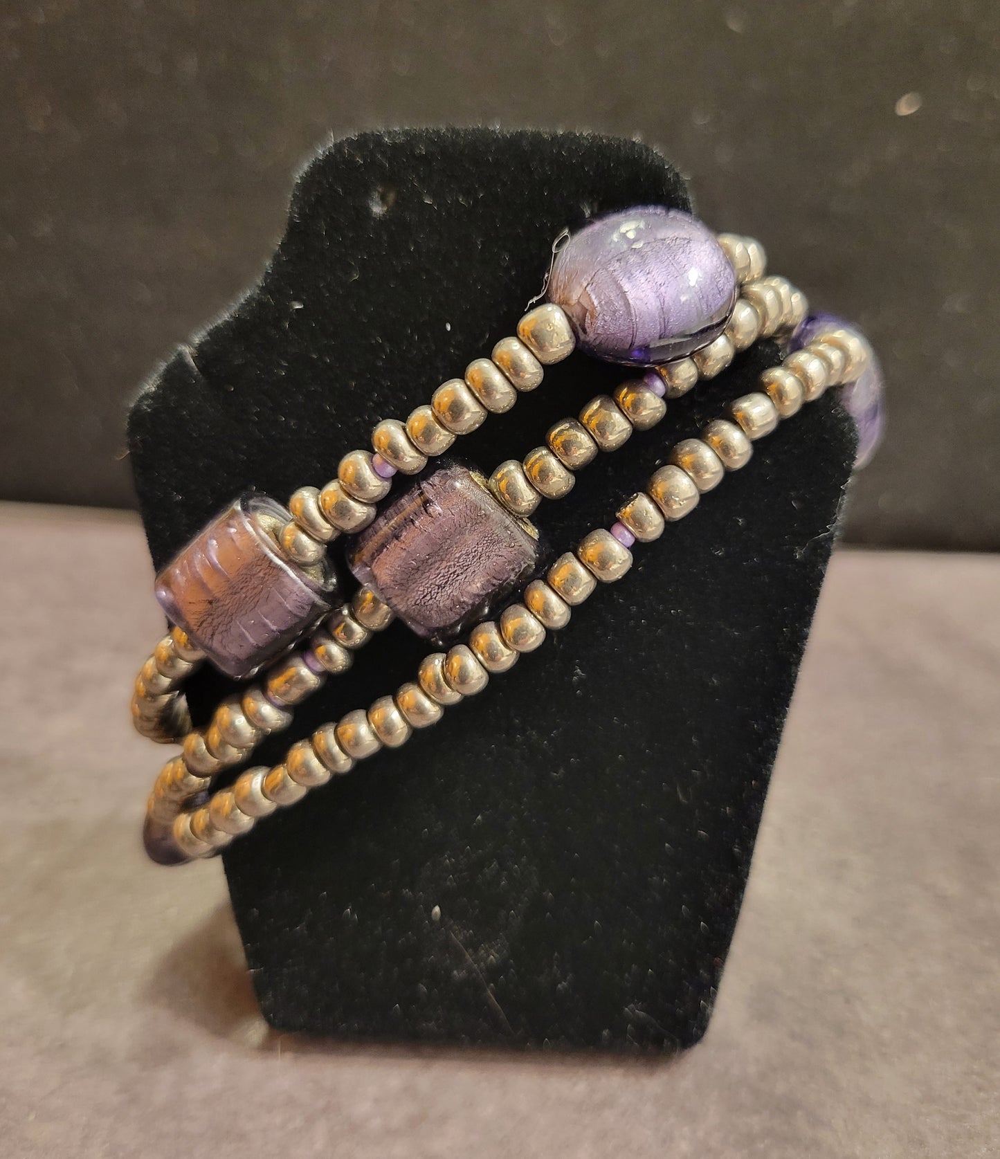 Multi-strand Bracelet - Purple & Gray - Approx. 7 3/4"