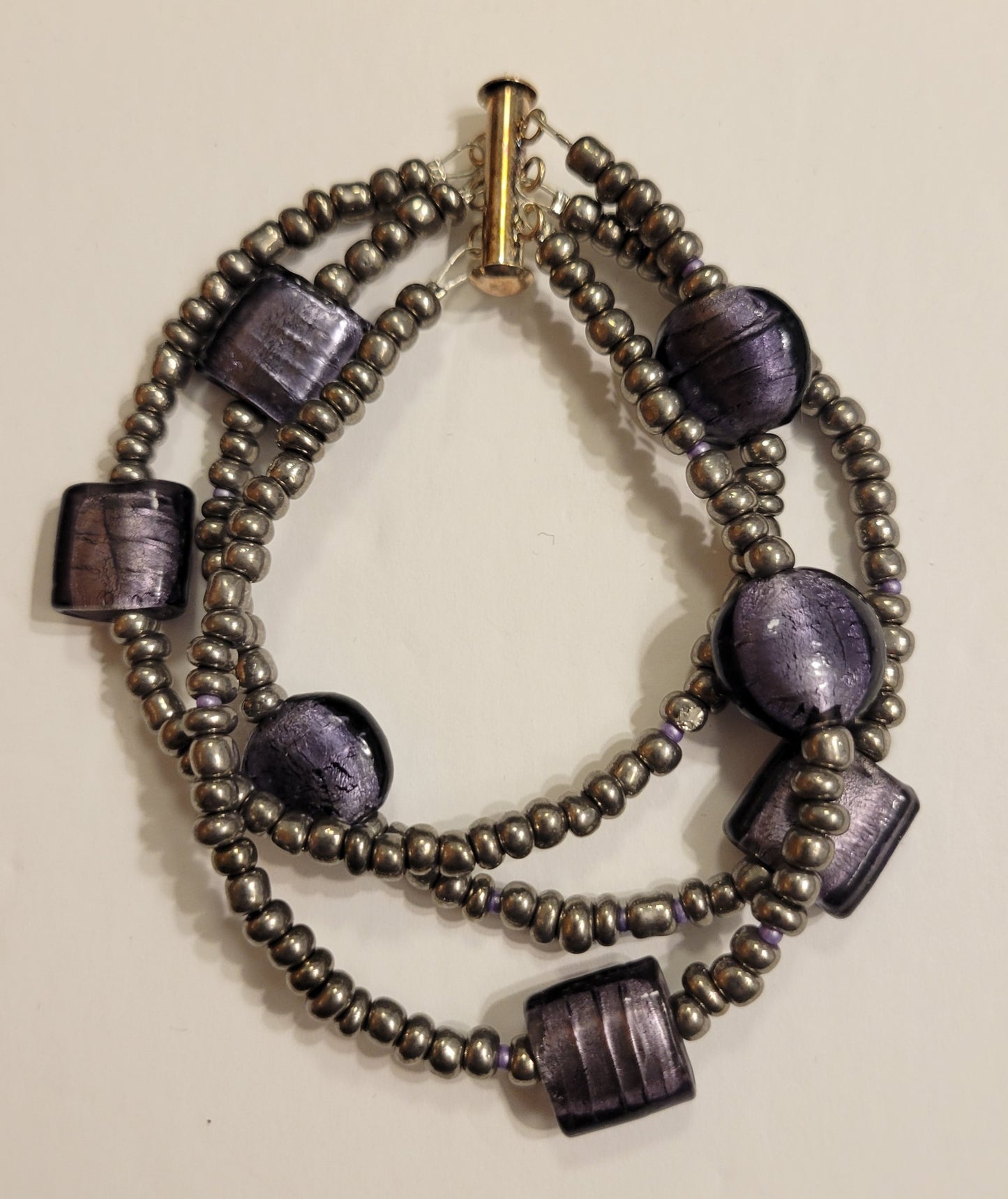 Multi-strand Bracelet - Purple & Gray - Approx. 7 3/4"