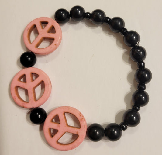 Stretch Bracelet - Pink Peace & Black - Approx. 7 1/2"