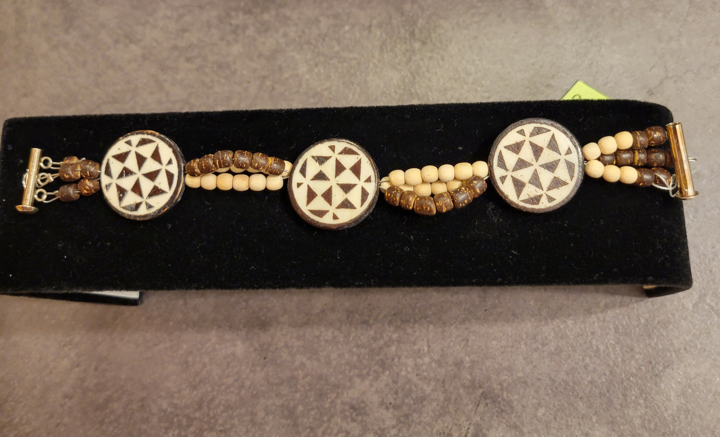 Bracelet - Brown & Cream, 3 strands, Approx. 7 1/4"