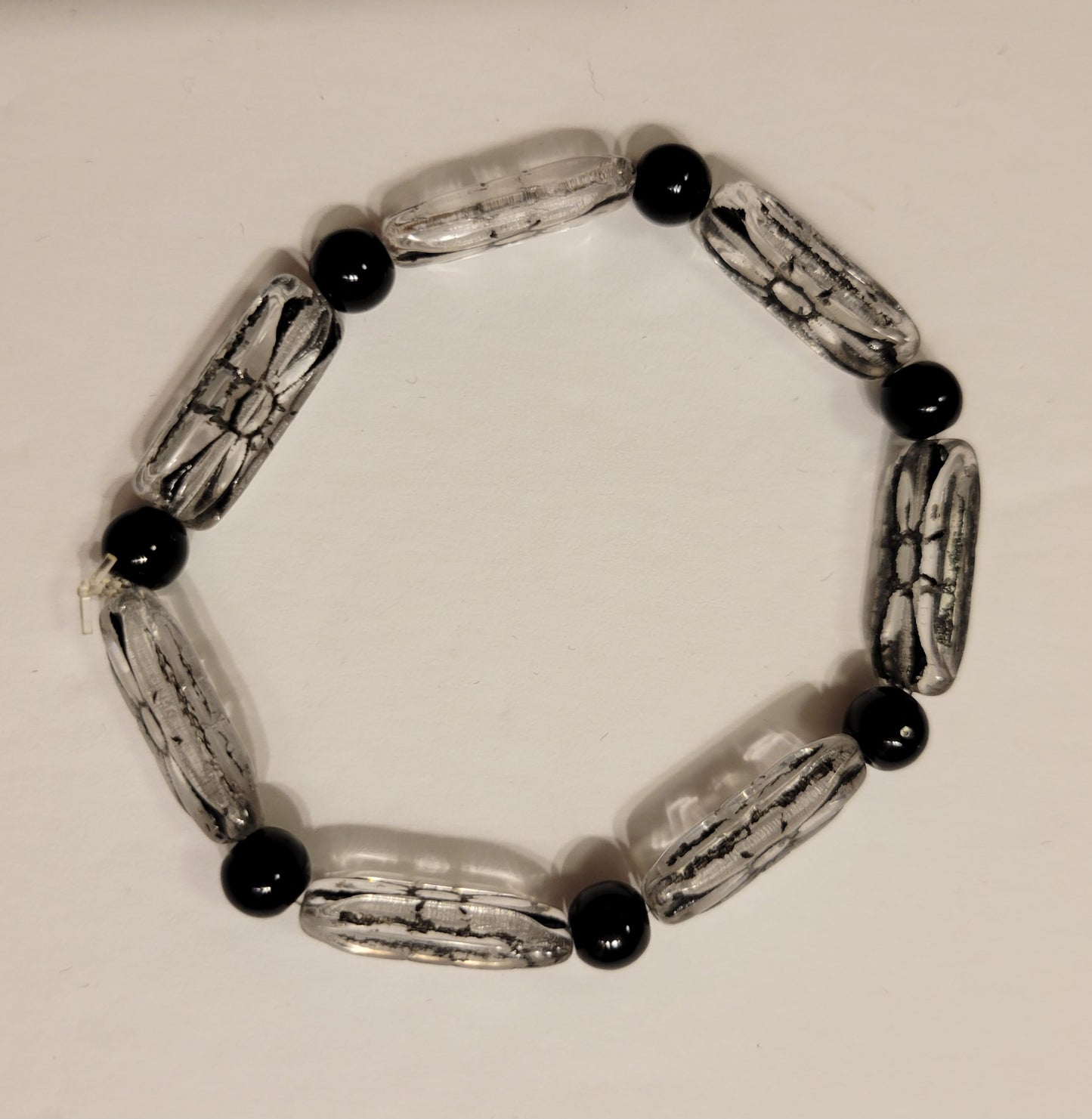 Stretch Bracelet - Clear & Black - Approx. 7 1/2"