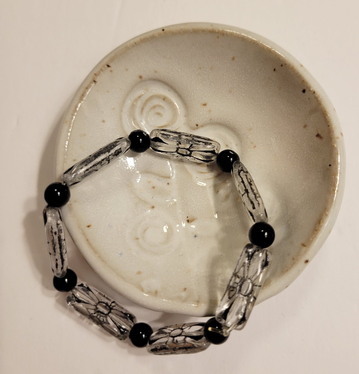 Stretch Bracelet - Clear & Black - Approx. 7 1/2"