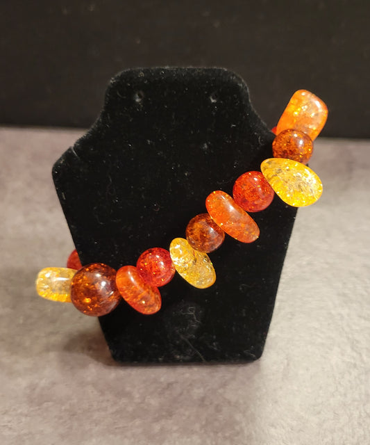 Stretch Bracelet - Orange, Red, Yellow, Brown - Approx. 7 1/2"