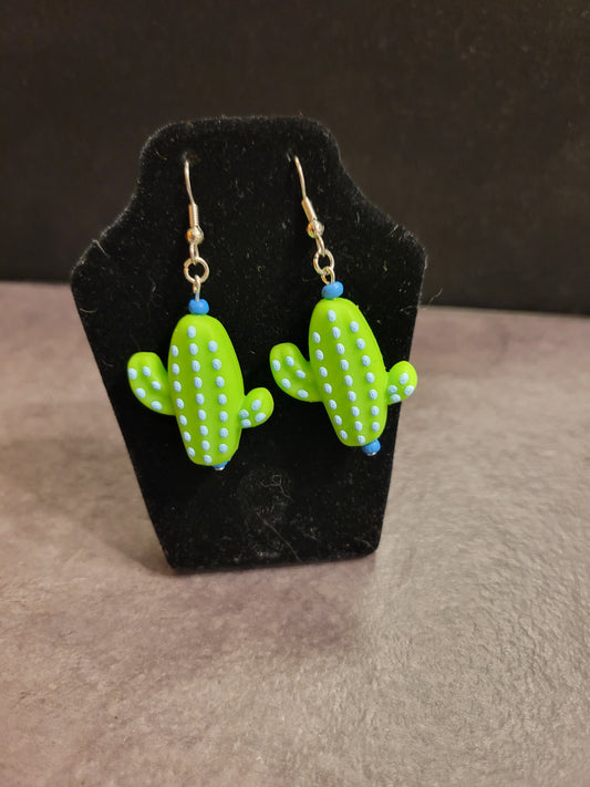 Cacti Earrings with blue accent beads