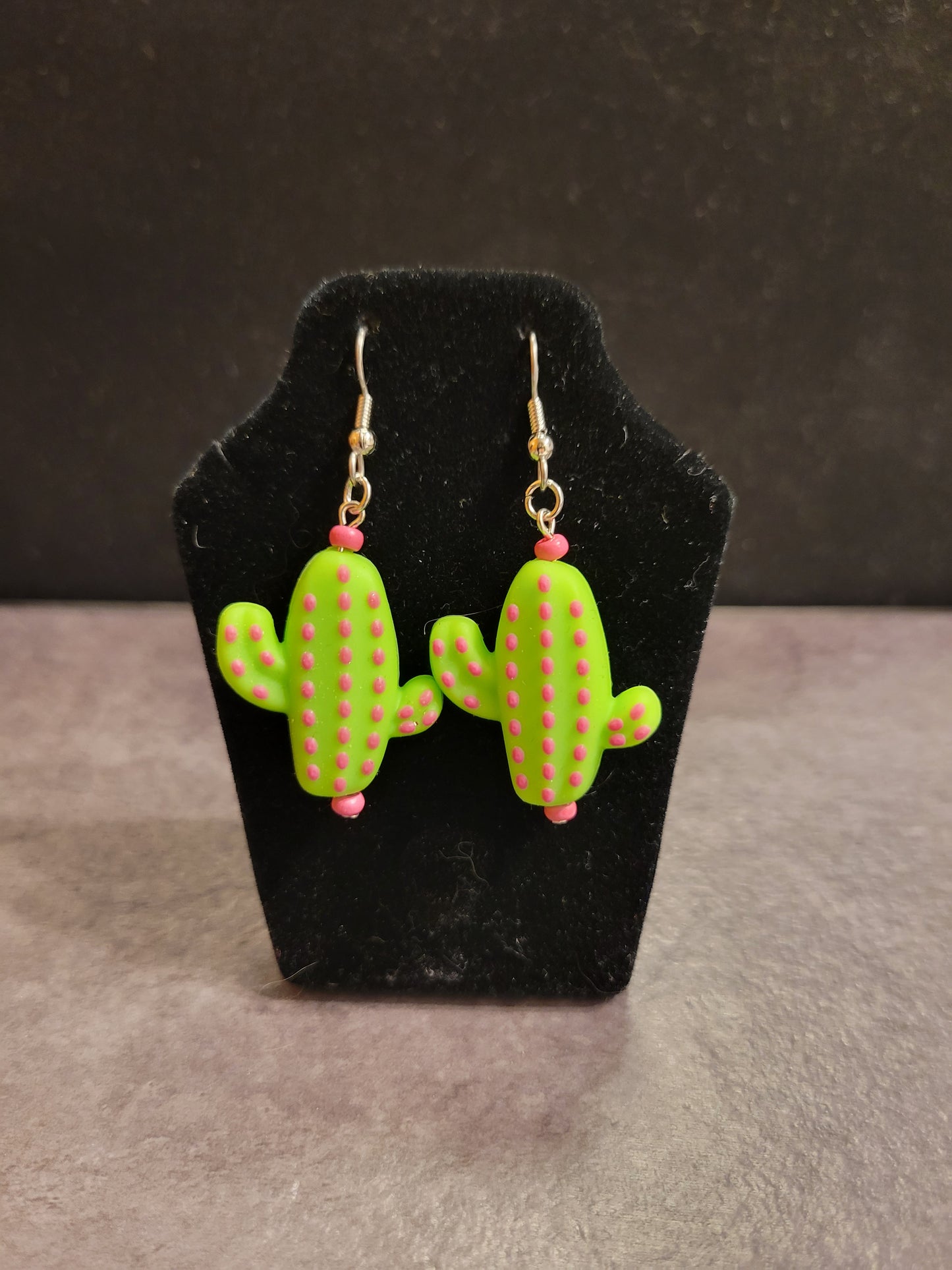 Cacti Earrings with Pink accent beads