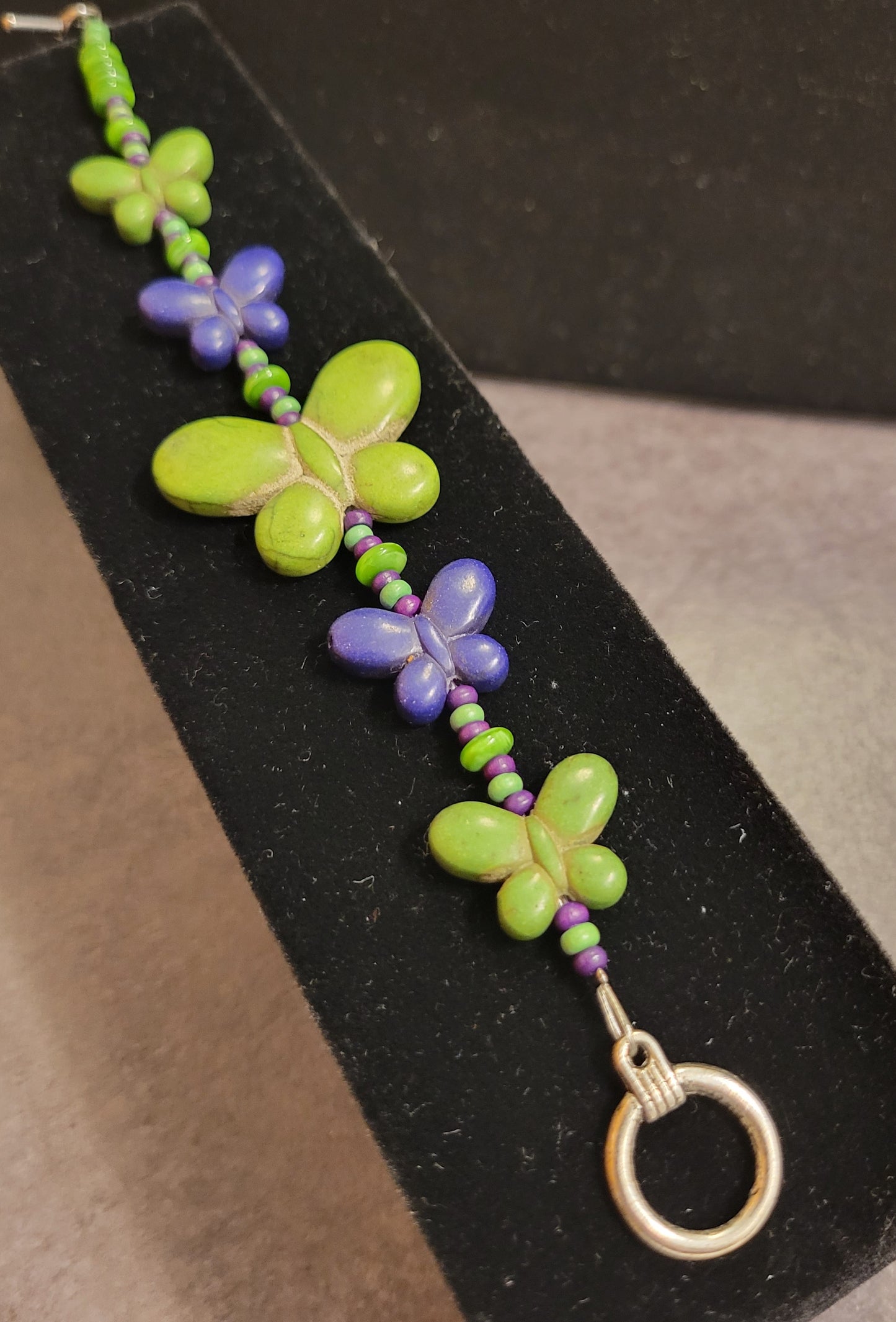 Green & Purple Butterfly Bracelet - Approx. 7 1/2"