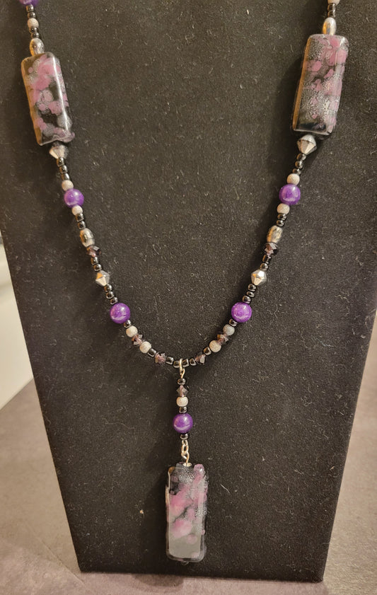 Necklace - Purple/Black/Silver - Approx. 22"