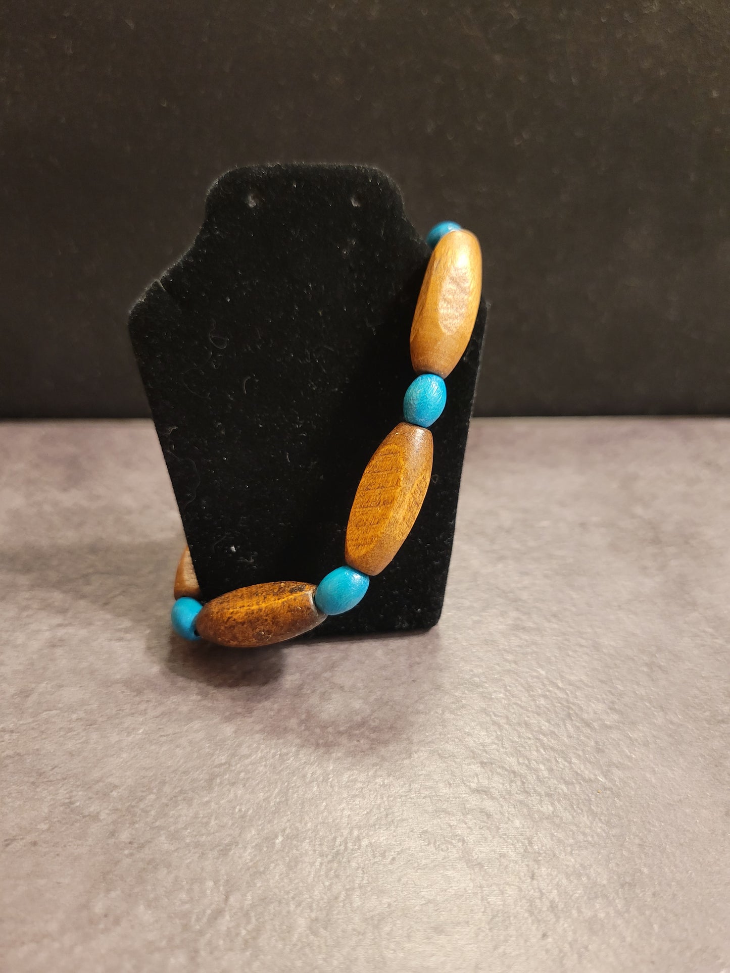 Stretch Bracelet - Wooden Teal & Natural - Approx. 8"