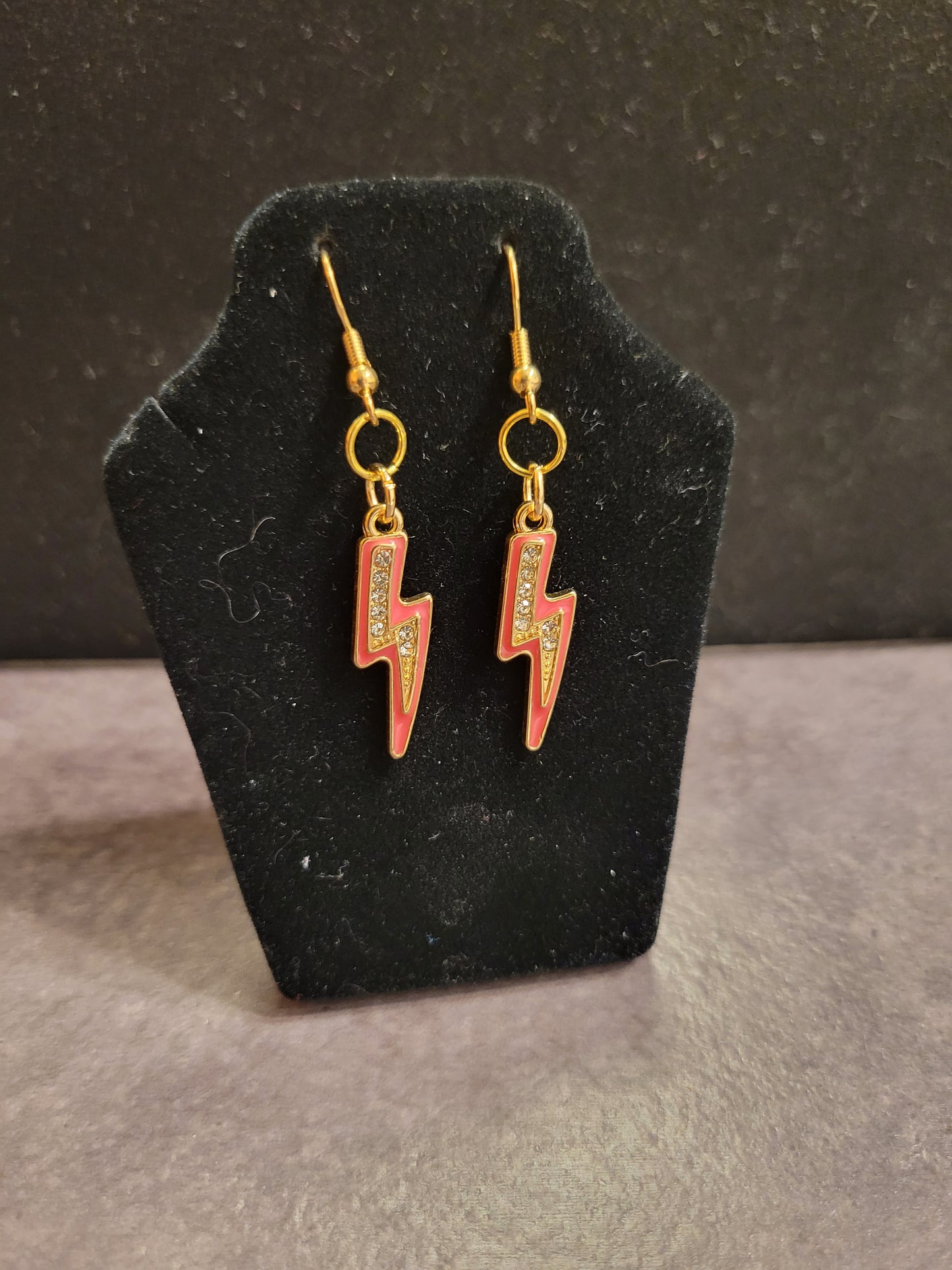 Earrings - Dark Peach & Gold Lightning Bolts