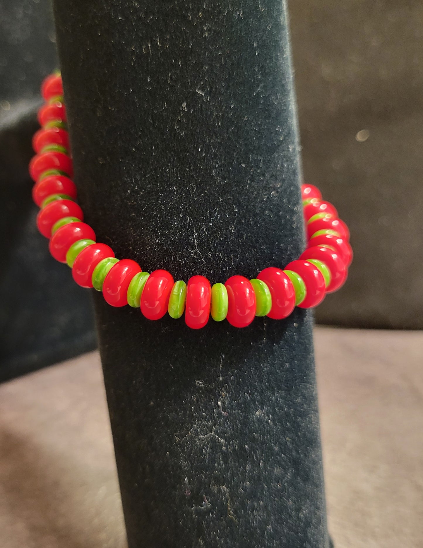 Stretch Bracelet - Red & Green - Approx. 7 1/2"