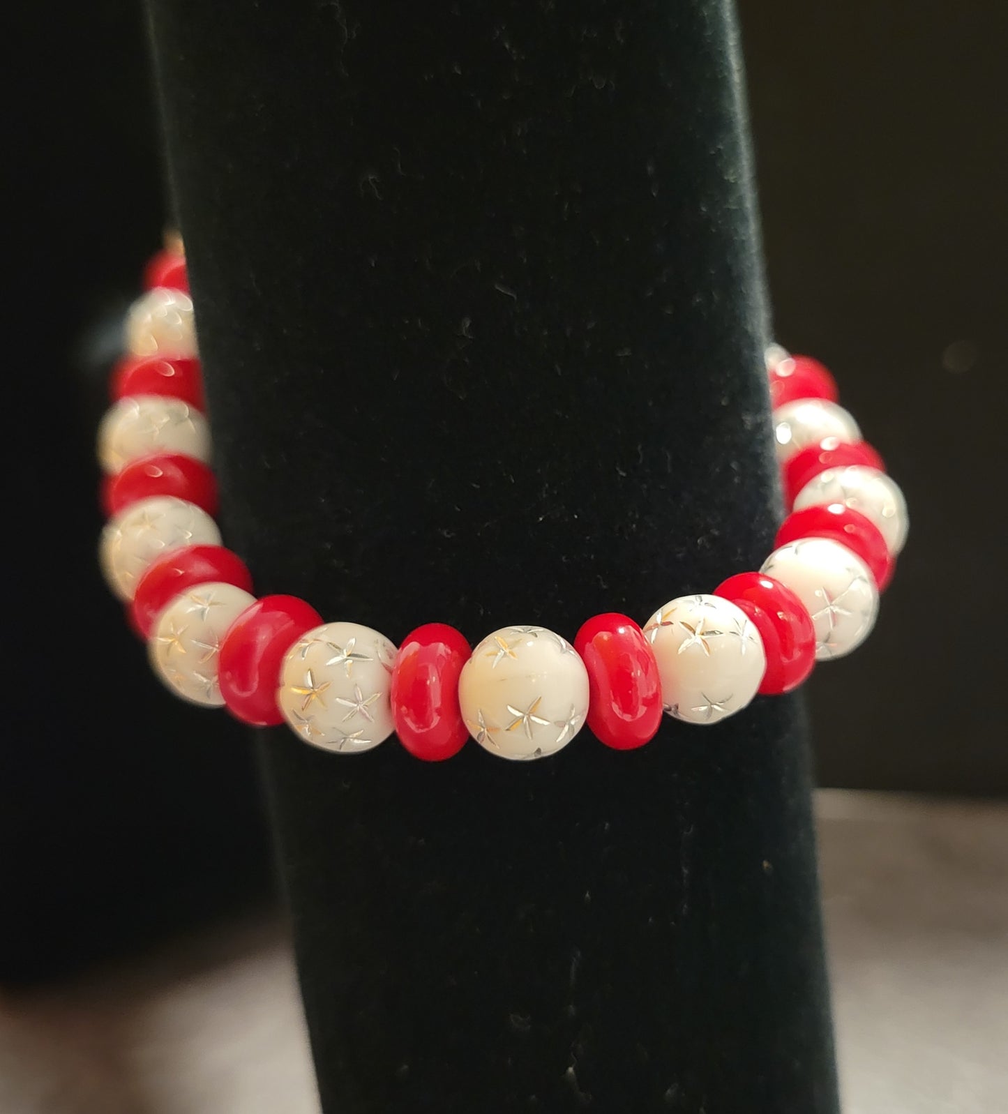 Stretch Bracelet - Red & White - Approx. 7 1/2"