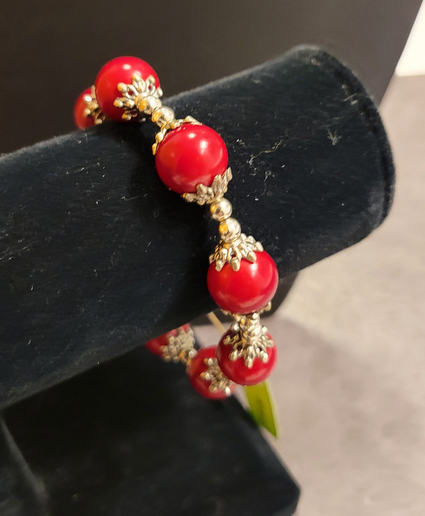 Bracelet - Red Pearls & Silver, Approx. 8"