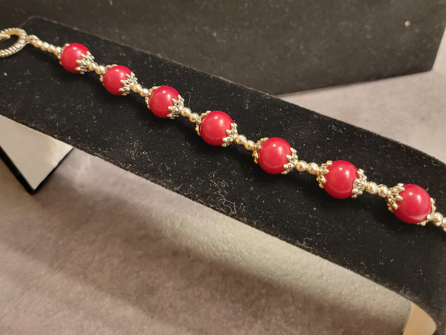 Bracelet - Red Pearls & Silver, Approx. 8"