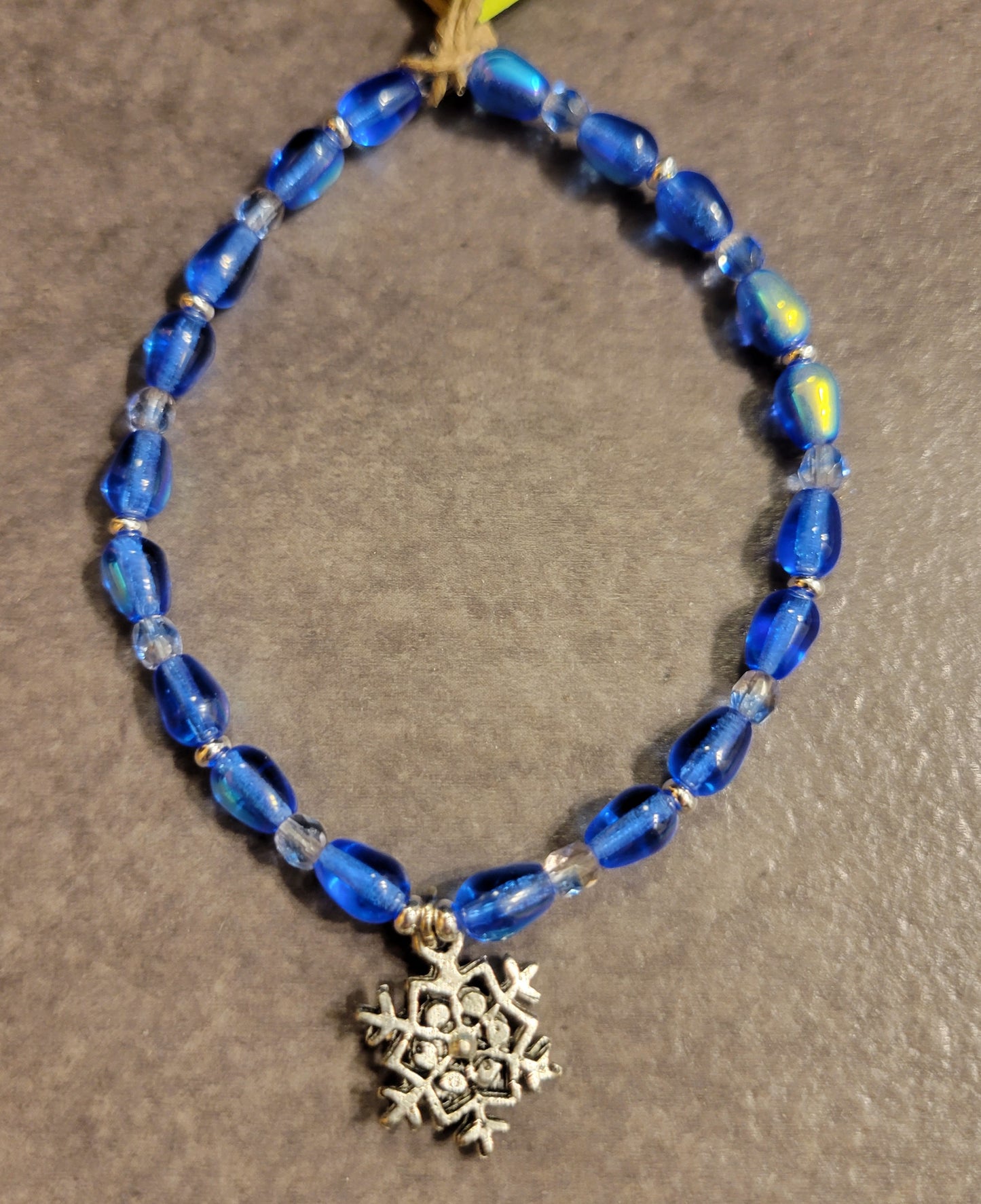 Stretch Bracelet - Blue & Silver w/ Snowflake Charm - Approx. 7 1/2"