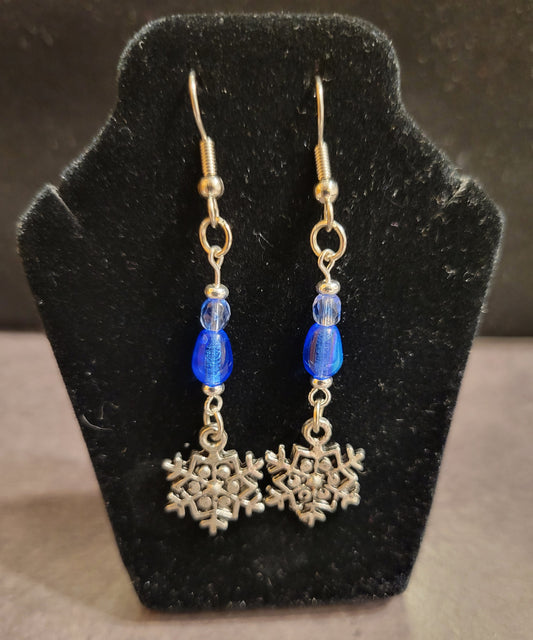 Earrings - Snowflake w/Blue accent beads