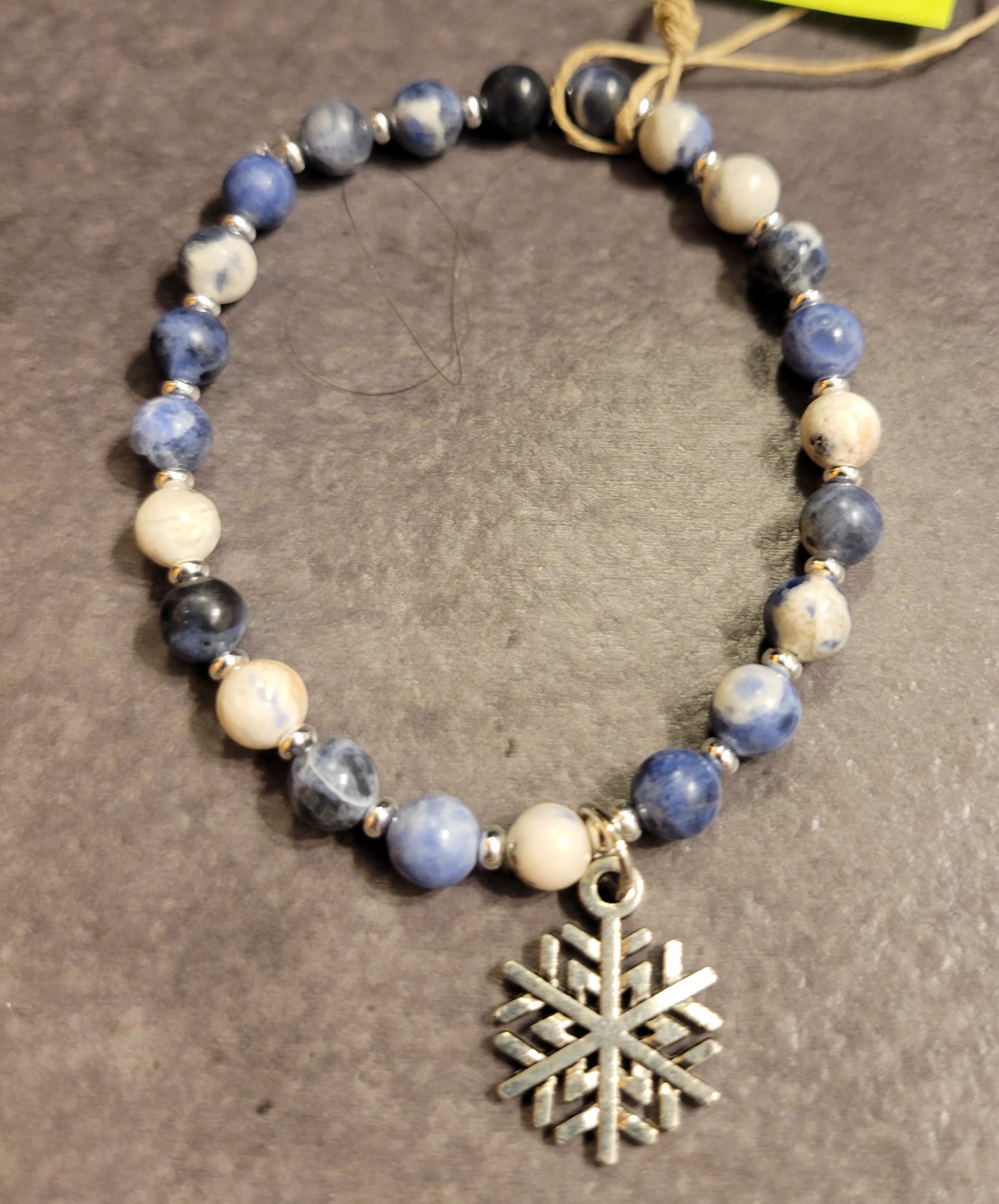 Stretch Bracelet - Blue & White w/Snowflake Charm - Approx. 7 1/2"