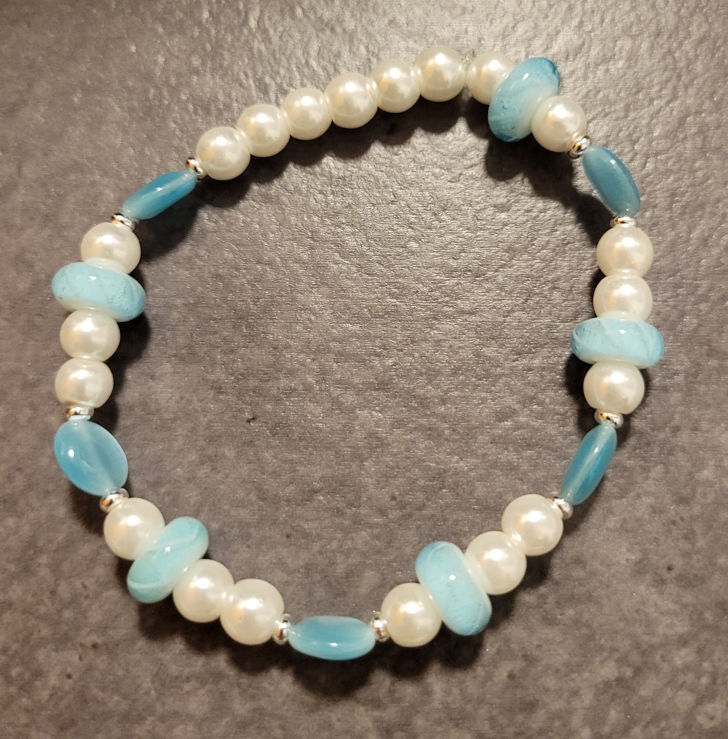 Stretch Bracelet - Light Blue & White - 7 1/2"