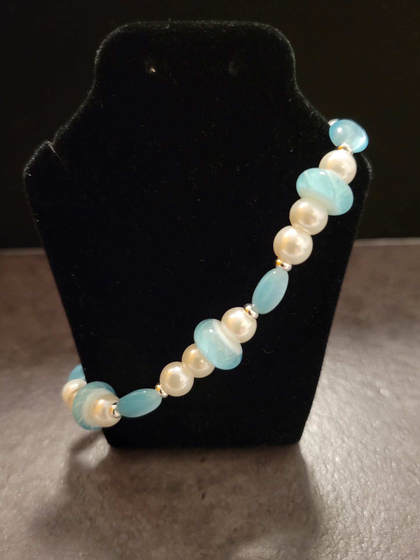 Stretch Bracelet - Light Blue & White - 7 1/2"