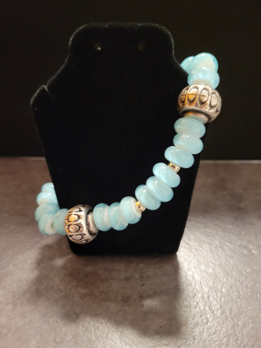 Stretch Bracelet - Light Blue & Silver - Approx. 7 1/2"