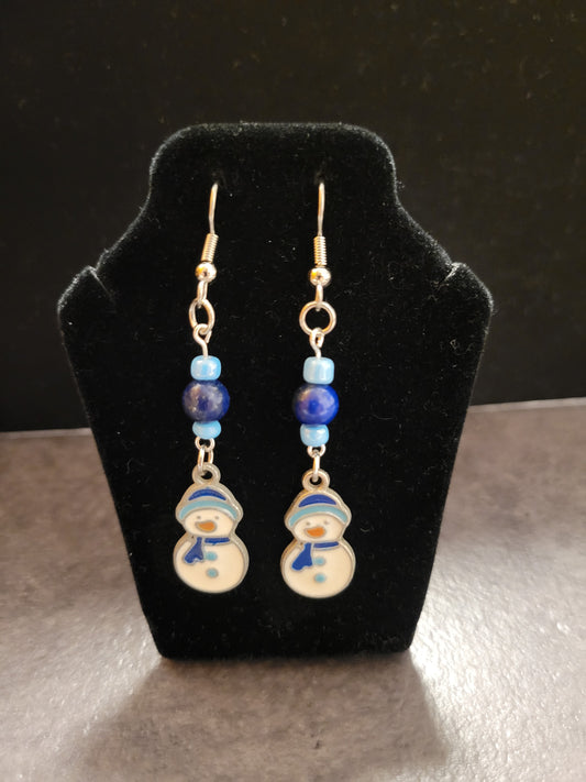 Earrings - Snowmen w/Blue Accent Beads