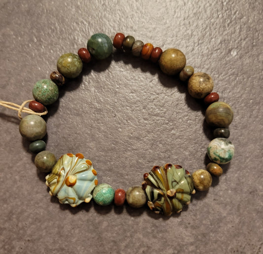 Stretch Bracelet - Agate, Jasper Mix - Approx. 7 1/2"