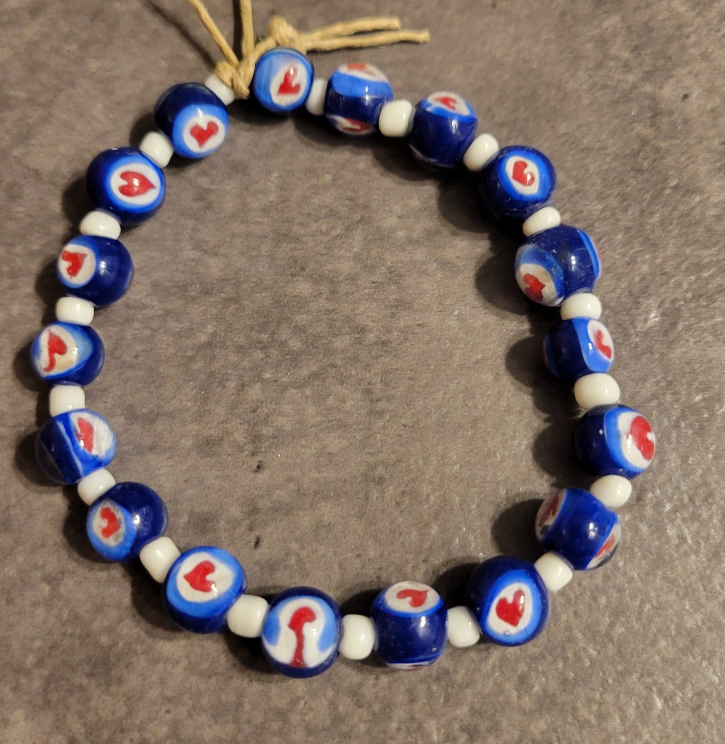 Stretch Bracelet - Red & Blue w/hearts - Approx. 7 1/2"