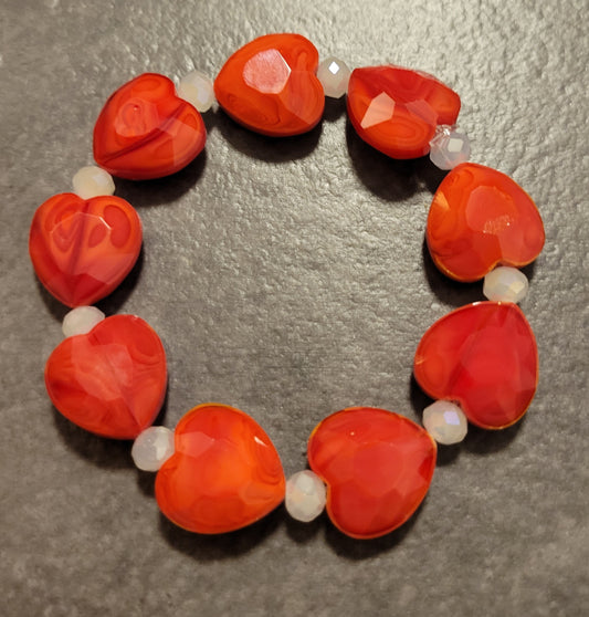 Stretch Bracelet - Chunky Red Hearts - Approx. 7 1/2"