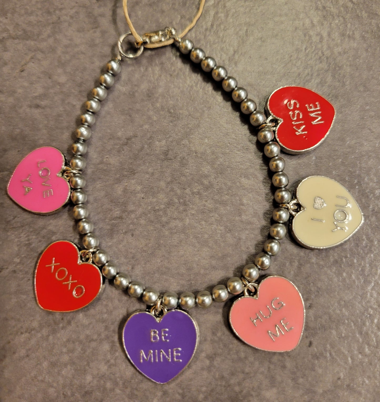 Bracelet - Conversation Heart Charms - Approx. 7 1/4"