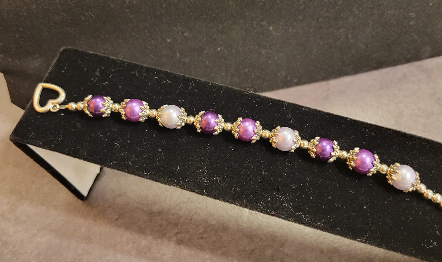 Bracelet - Purple & Silver Mix - Approx. 7 3/4"