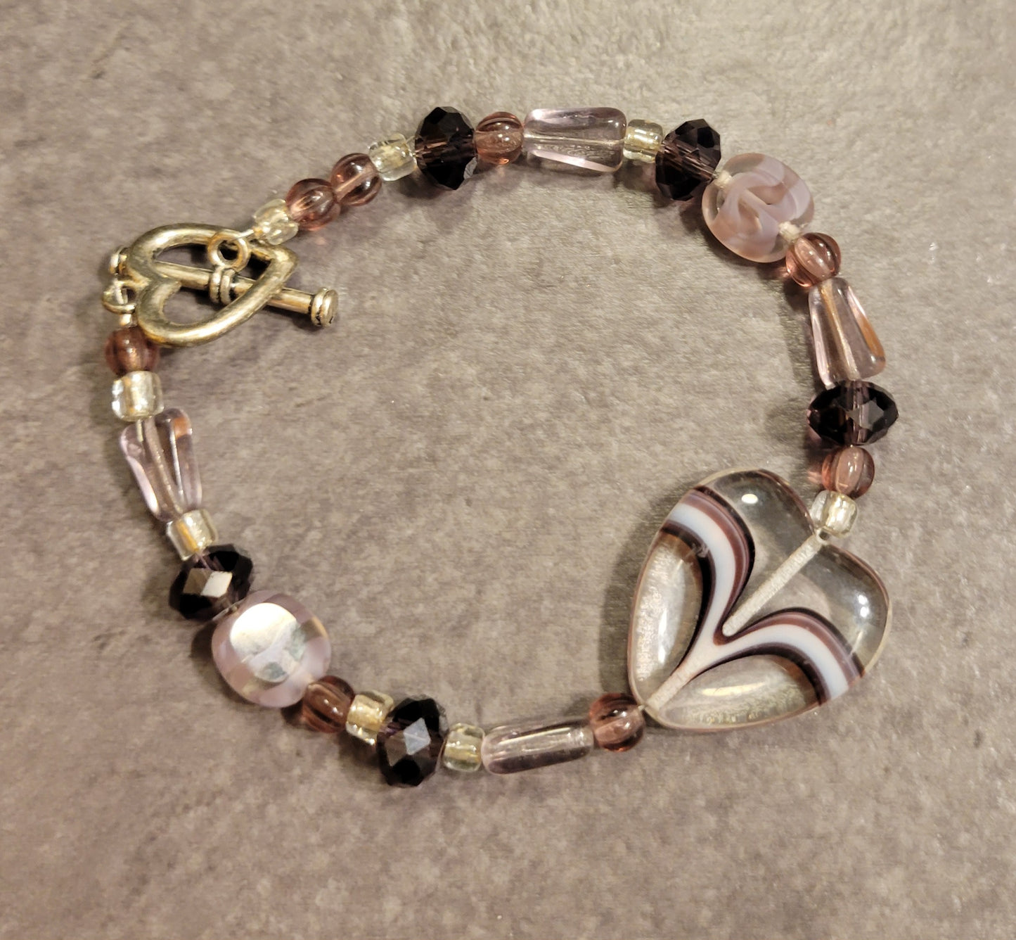 Bracelet - Dusty Purple & Clear Heart - Approx. 7 1/2"