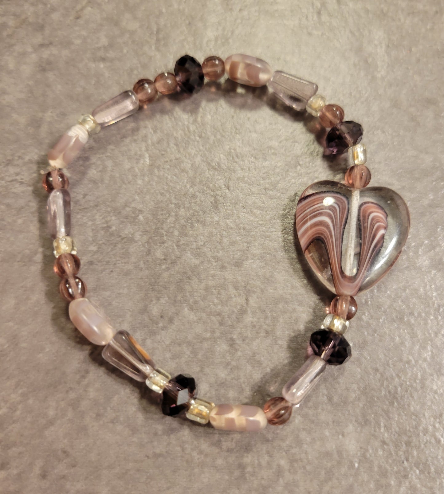 Stretch Bracelet - Dusty Purple/clear Heart - Approx. 7 1/2"