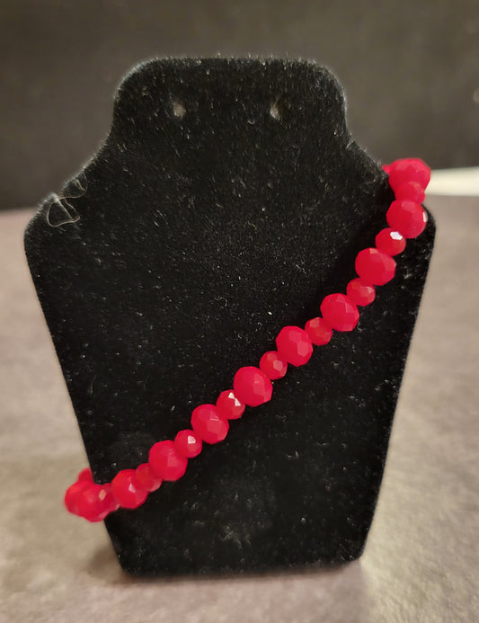 Stretch Bracelet - Red Faceted Beads - Approx. 7 1/2"