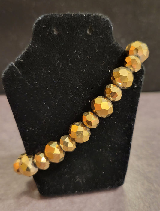 Stretch Bracelet - Gold Faceted Beads - Approx. 7 1/2"