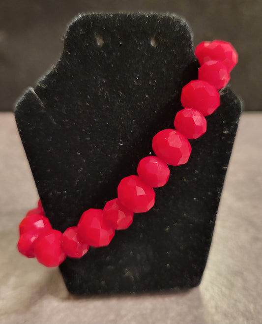 Stretch Bracelet - Red Faceted Beads - Approx. 7 1/2"