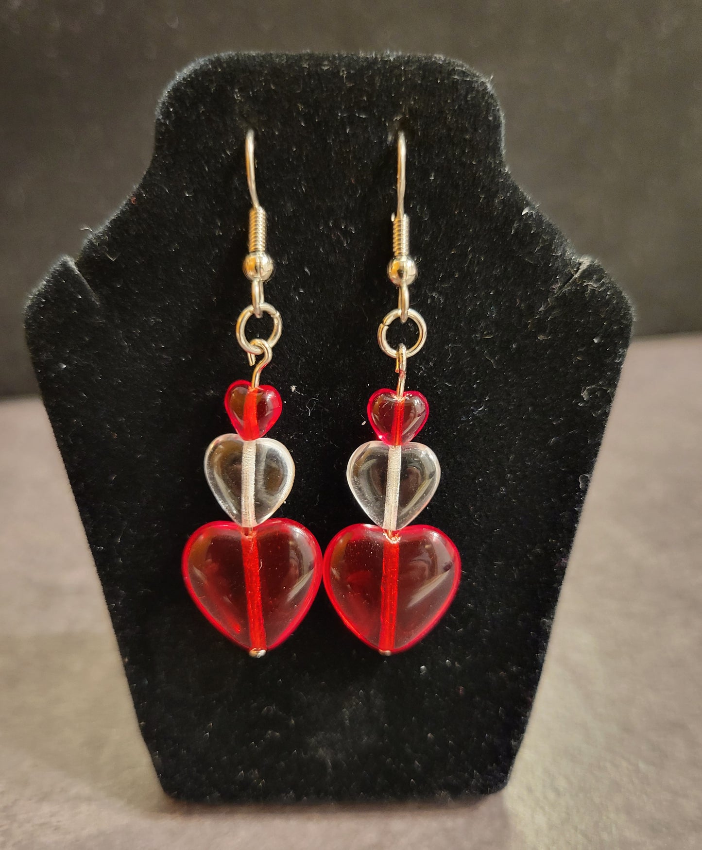 Earrings - Red & White Translucent Hearts