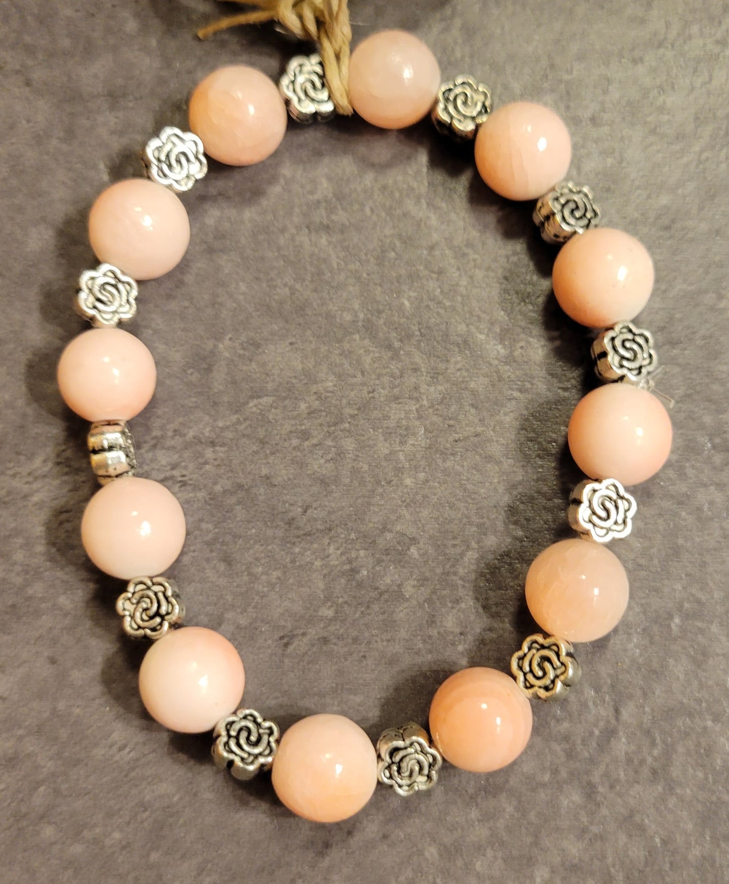 Stretch Bracelet - Peach & Silver - Approx. 7 1/2"