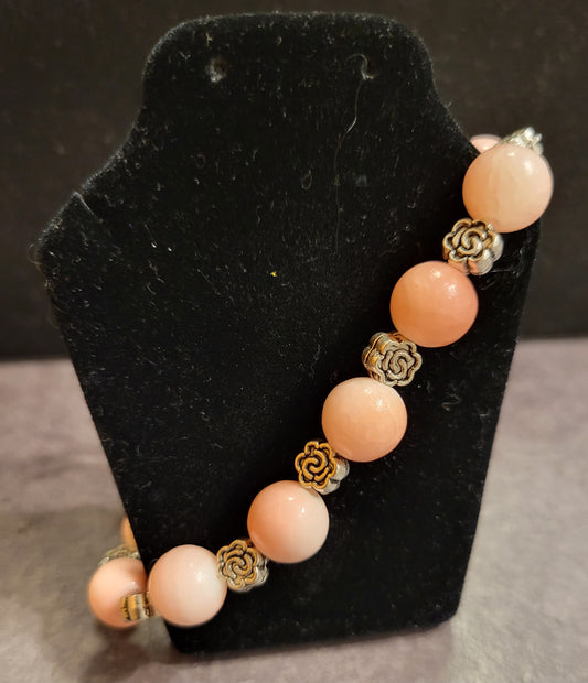 Stretch Bracelet - Peach & Silver - Approx. 7 1/2"